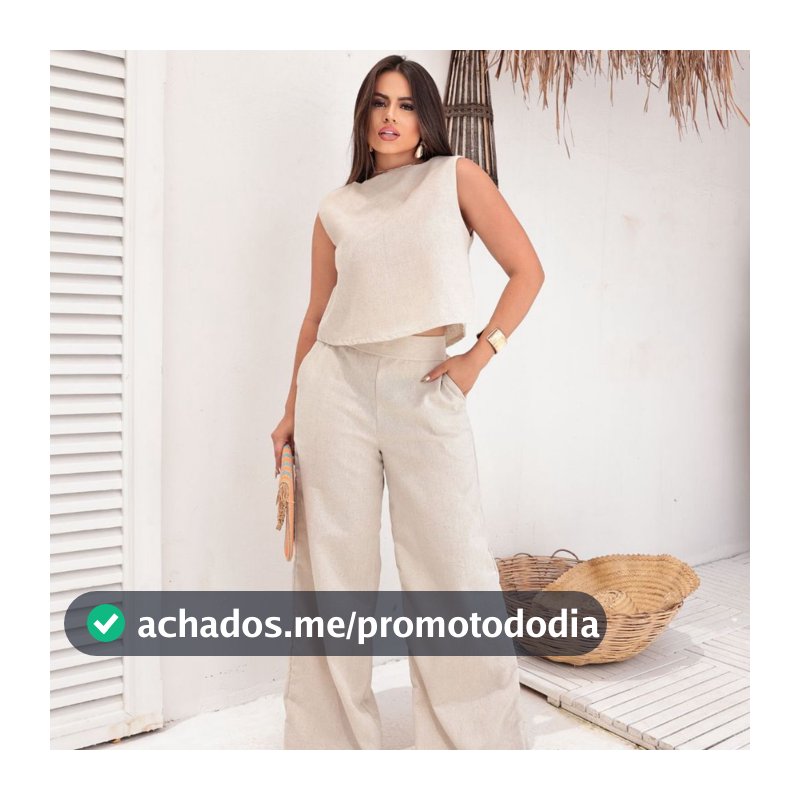 Conjunto Alfaiataria Social Feminino Calça e Blusa Em Linho