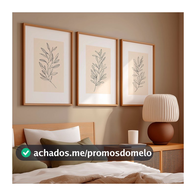 Kit 3 Quadros Decorativo Galhos Desenhados Fundo Claro Neutro Delicado Simples Com Moldura