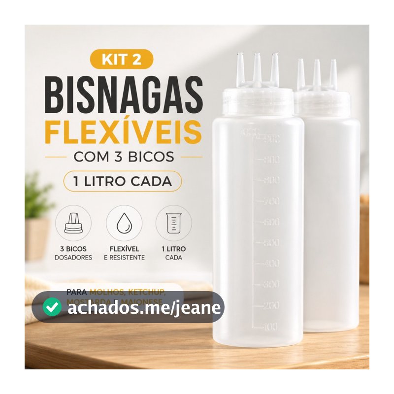 Kit 2 Bisnagas Flexíveis 1L Com 3 Bicos Dosadores P/ Molhos