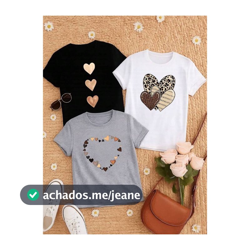 Kit 3 Blusas Femininas 100% Algodão Estampadas – Girassol, Margarida e Corações Moda Casual P M G GG