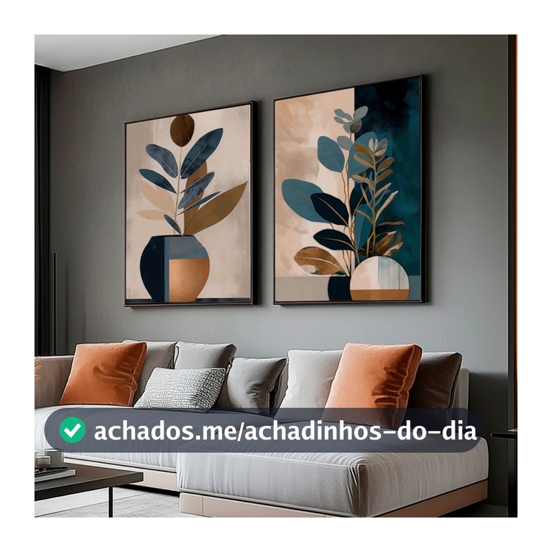 Kit 2 Quadros Decoração Moldura Folhagem Abstrato Sala Grande