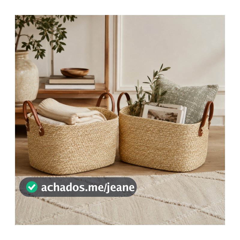 Cesto Organizador Fibra Natural Com Alça 36x27x20cm Mocca Decorativo Boho Multiuso