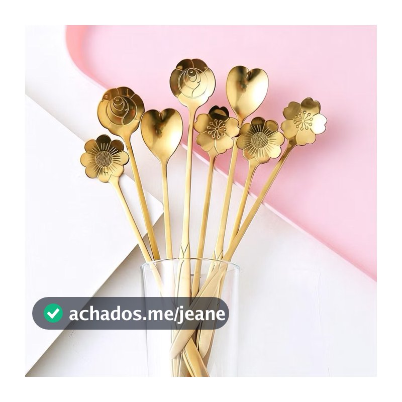 Kit 6 Colher de Café e Chá Formato Rosa/Coração/Flor Aço Inox Talher para Sobremesa e Mesa Posta