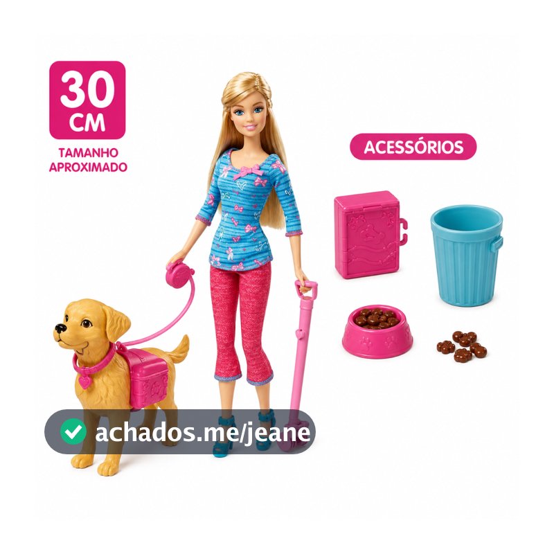 Boneca com Pets Estilo Barbie + Acessórios Tamanho Aproximado da Boneca - 30 Cm