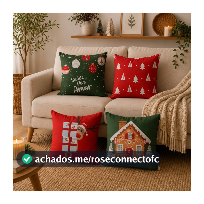 Kit 4 Capas de Almofadas Decorativas 45x45 - Natal