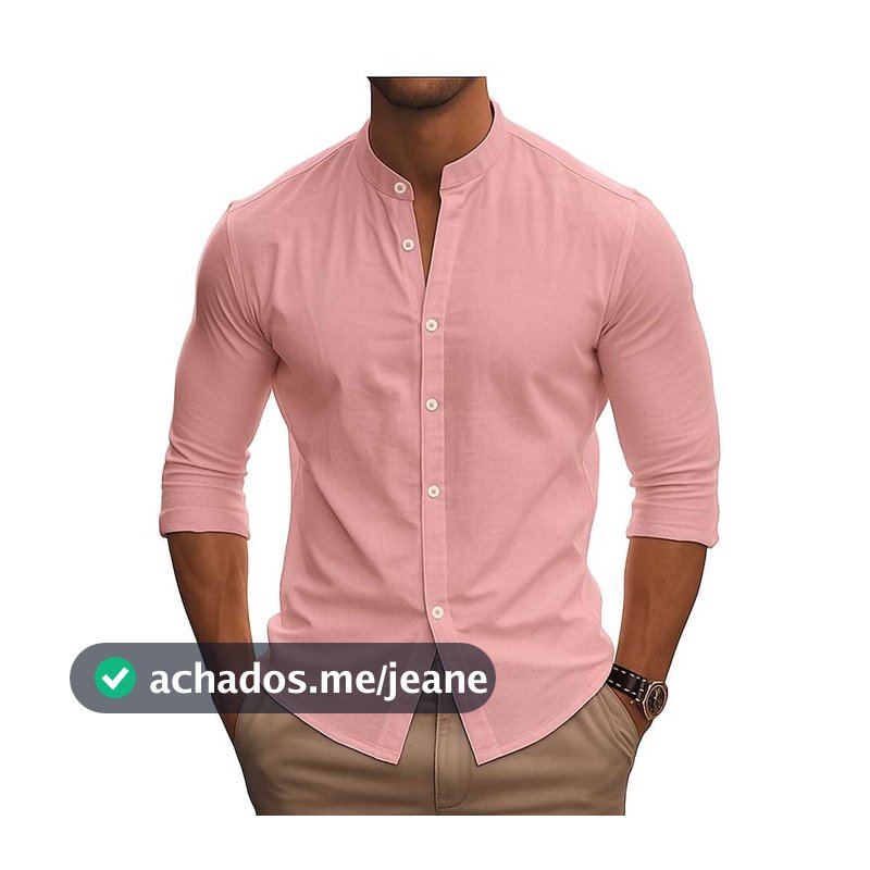 Camisa Masculina Gola Padre Tipo Mandarim Social Casual   Manga Longa Moda Luxo