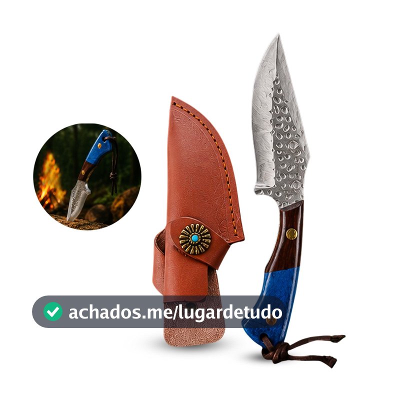 Faca De Caça e Cozinha 21cm Aço Forjado Profissional Com Bainha Cabo Ergonômico Churrasco Açougue