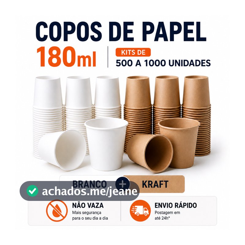 Kit de 180ML Copo de Papel Biodegradável de 500 a 1000 Unidades | Descartável para Café, Leite e Chá