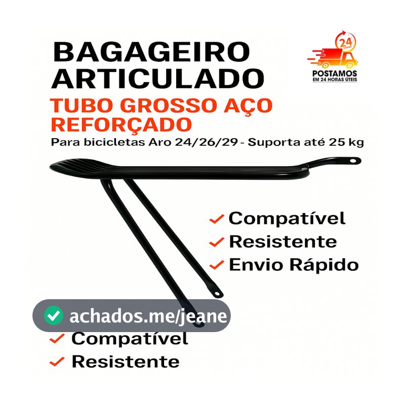 Bagageiro Rabetão MTB Bike Aço Reforçado Garupa Universal Aro 24 26 29 – Suporta até 25kg - Instalação Fácil