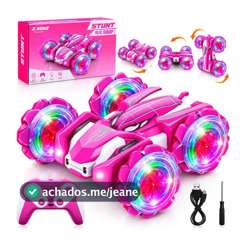 Carrinho De Controle Remoto Recarregável Tração 4x4 Rápido Maluco Gira 360 Com Luzes Aranha Rosa