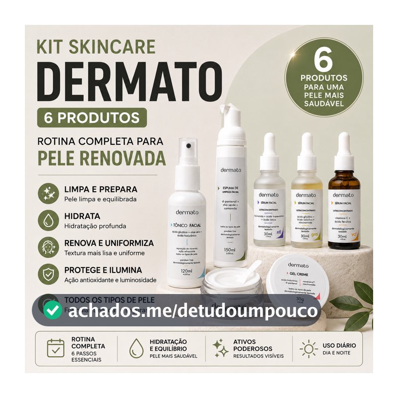 Kit 6 Produtos Para Skincare Facial | Séruns, Tônico, Espuma de Limpeza e Gel Creme | Hidratação e Renovação da Pele