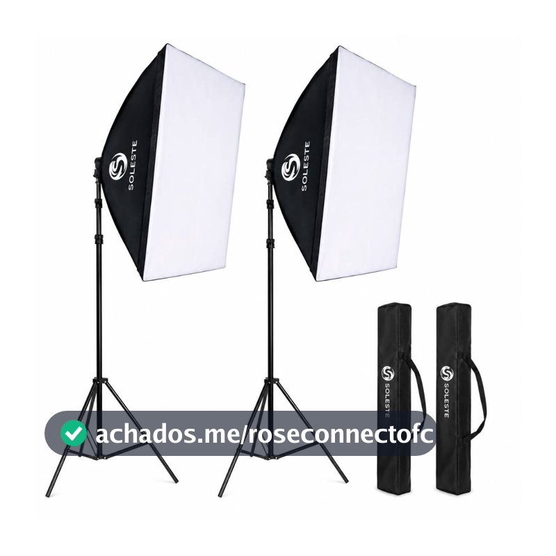 Kit 2 Softbox 50x70 + Tripé 2,10m Estúdio Fotografia Iluminação Bivolt Bocal E27 com Tela Difusora SOLESTE