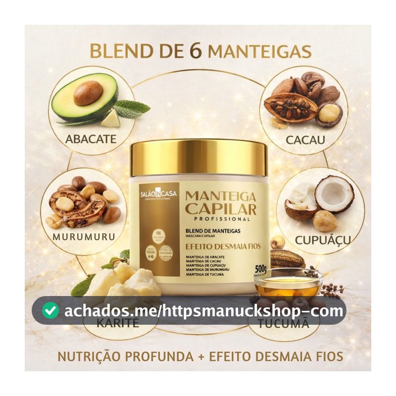 Máscara Capilar Mega Nutrição 500g | 6 Manteigas | Desmaia Cabelo | Nutrição Profunda | Anti Frizz | Salão In Casa