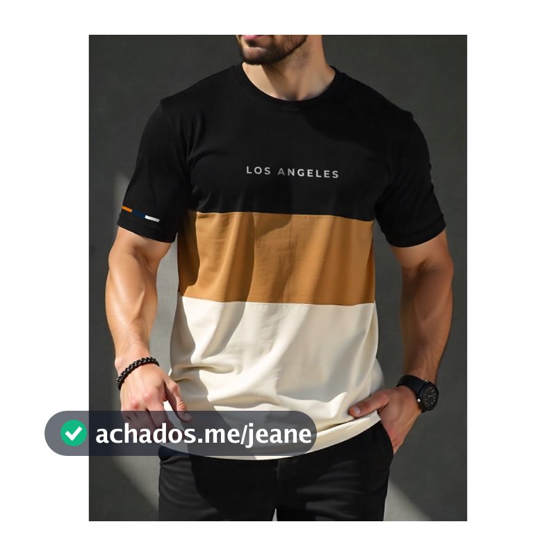 Camiseta Masculina Los Angeles Street Manga Detalhe Diverse Camisa 100% Algodão