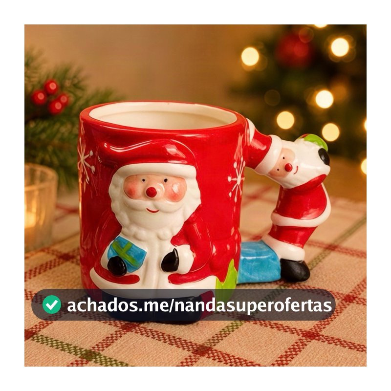 Caneca Alça de Papai Noel 400ML Xícara de Porcelana Natalina