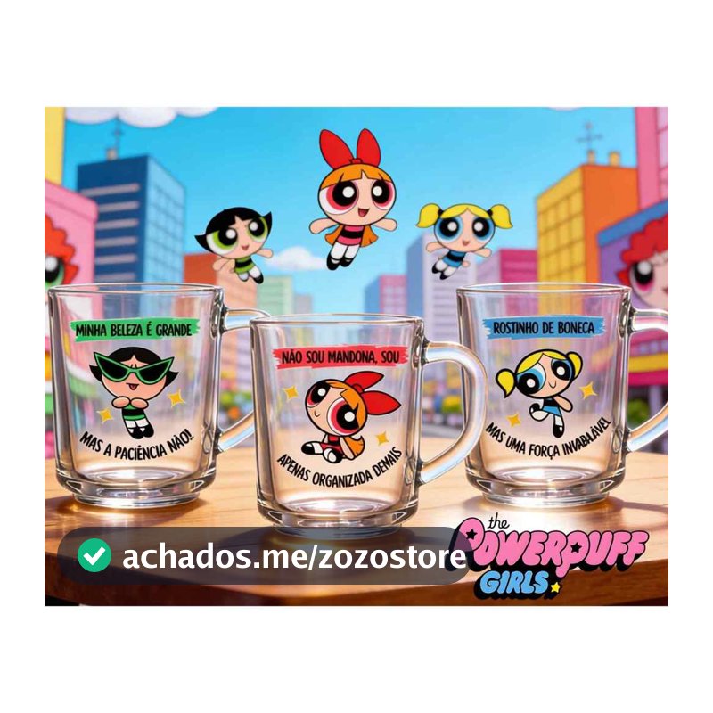 Kit 3 Canecas Temática Meninas Superpoderosas De Vidro Frase Presente Criativo Amigas Não Desbota