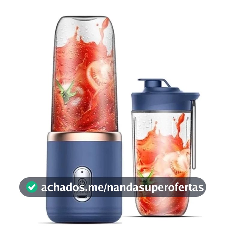 Mini Liquidificador Portátil Mixer Shake Juice 400ml + Copo Extra. Com 6 lâminas, Bate, tritura, mistura sucos, molhos