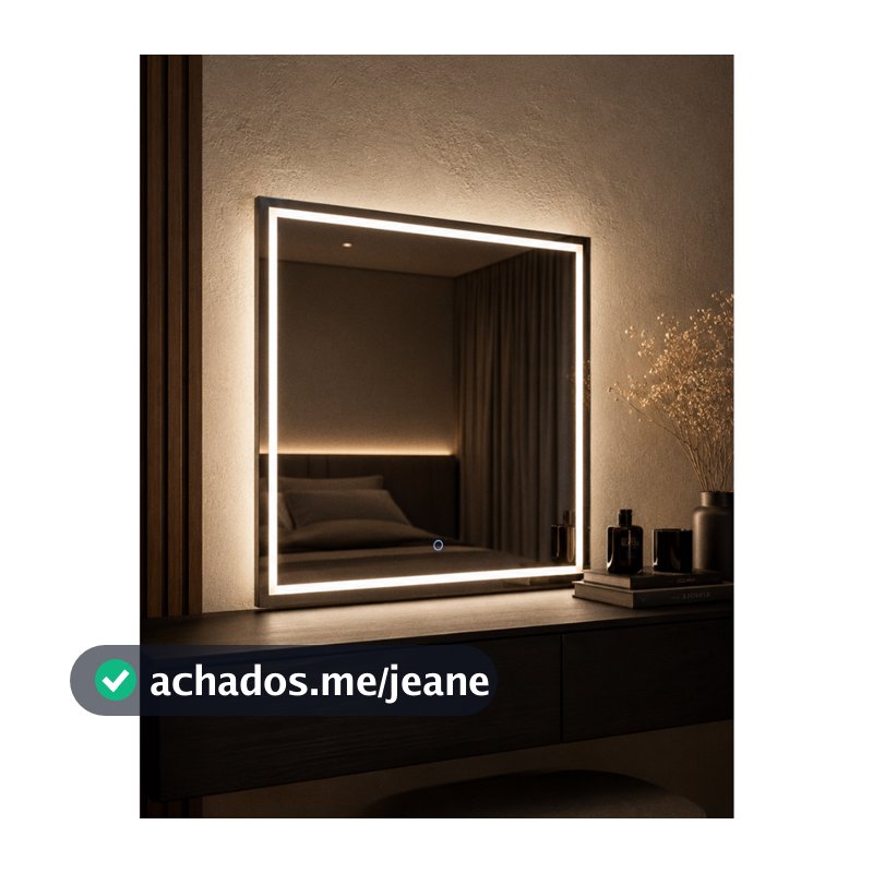 Espelho Quadrado Jateado com LED 3 Cores Touch 50x50cm Luxo Decoração Moderna Bivolt