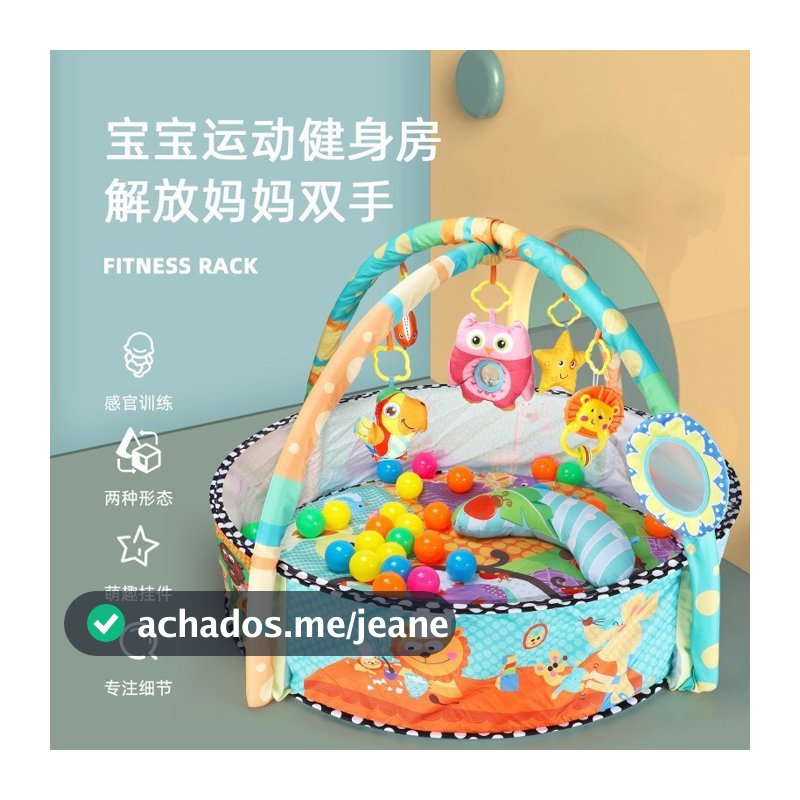 Tapete De Atividades Infantil Educativo Bebe Criança 3 em 1 Com Piscina De Bolinha.Tartaruga,Leão e Parque de animais