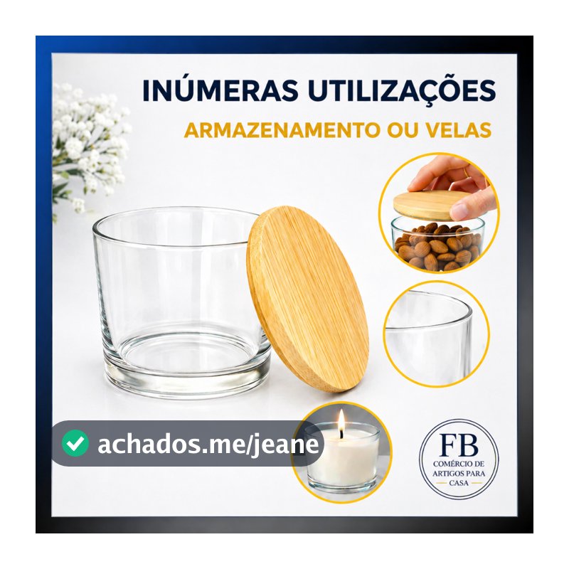 Kit 24 Potes de Vidro 150ml para Velas Tampas Madeira Lembrancinha Aniversários Nadir Figueiredo