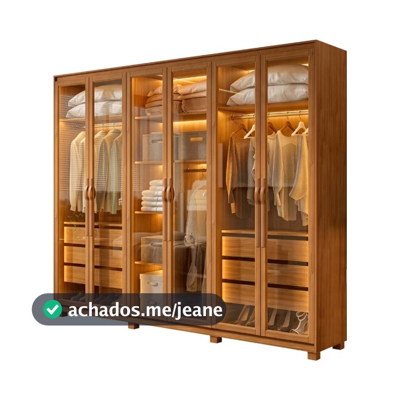 Guarda Roupas Casal 6 Portas 6 Gavetas Reflecta com Led 100% MDF Sulivan