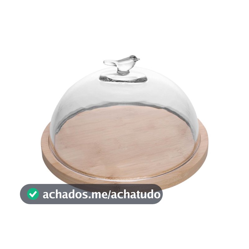 Queijeira Wolff Bird com Tampa de Vidro e Base de Bambu 20cm Porta Queijo para Frios e Petiscos Mesa Posta Café da Manhã