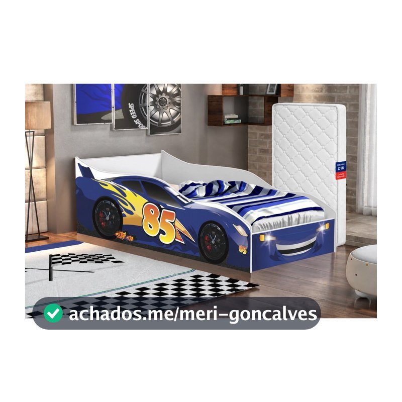 Cama Carro McQueen Infantil Azul com Colchão Incluso MDF Montessoriana Compacta Grade Lateral para Quarto de Criança