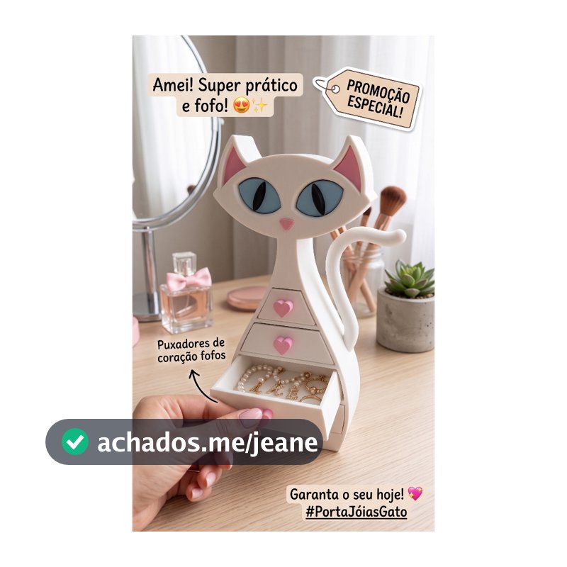 Porta Joias Gatinho Organizador de Brincos Anéis Colares | Gavetas Secretas nos Olhos | Presente Criativo