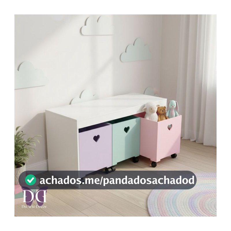 Organizador de Brinquedos Bancada Infantil 3 Gavetas Com Rodinhas em MDF