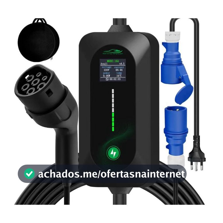 Carregador Portátil EV 7kW 32A Tipo 2 Bivolt 127V/220V – Ideal para Carro Elétrico com 5m de Cabo