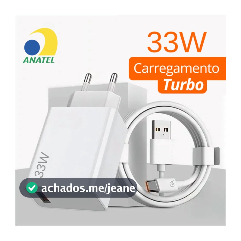 Carregador Completo Turbo Power Para Xiaomi Cabo USB + Cabo Tipo C 33W Original