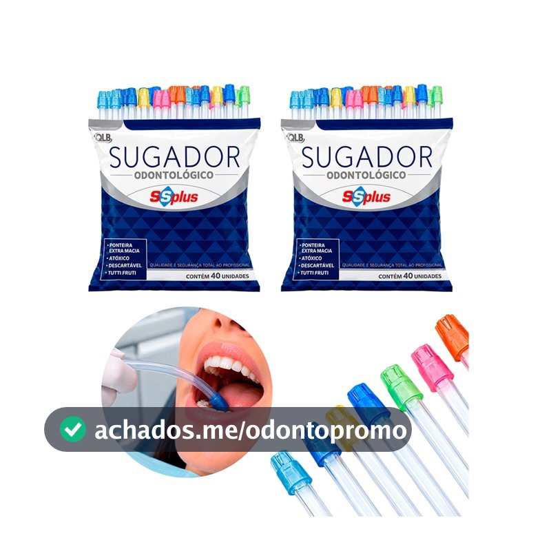 Kit com 2 - Sugador Odontológico Colorido 80 Unidades - SSPlus