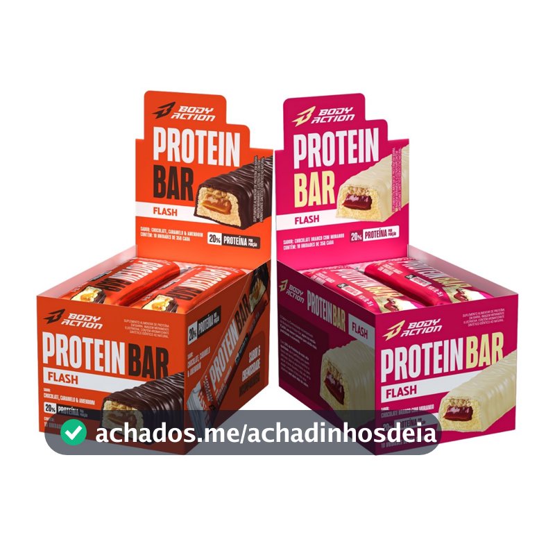 Kit 2x Display Barra de Proteína Snacks Protein Bar Flash 35g 10 Unids Bodyaction