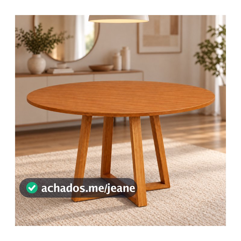 Mesa Redonda 100cm Canela com Tampo em MDF 18mm e Pés Madeira Maciça