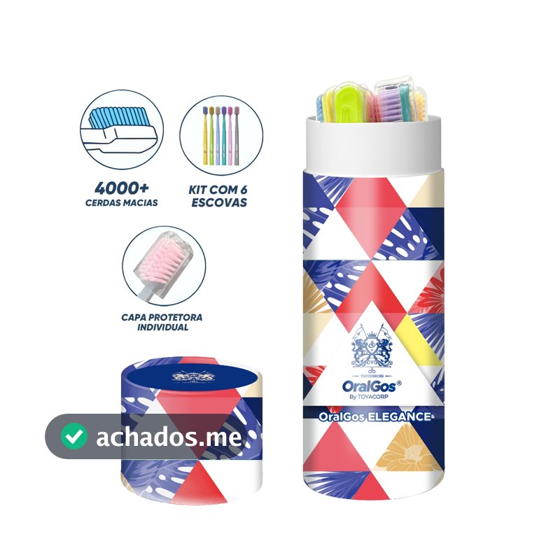 Conjunto de escova de dentes Super macia OralGos ELEGANCE 6 unidades | Tecnologia britânica com cerdas de nanofibra 4000