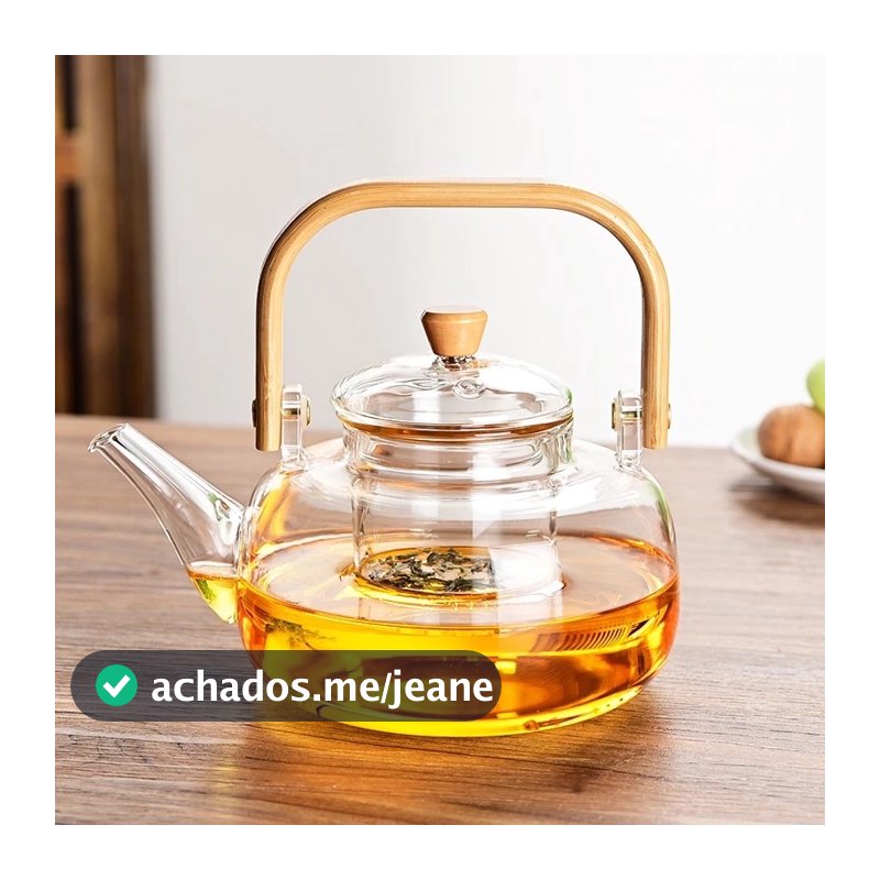Chaleira Vidro Borossilicato com Alça de Bambu 1000ml