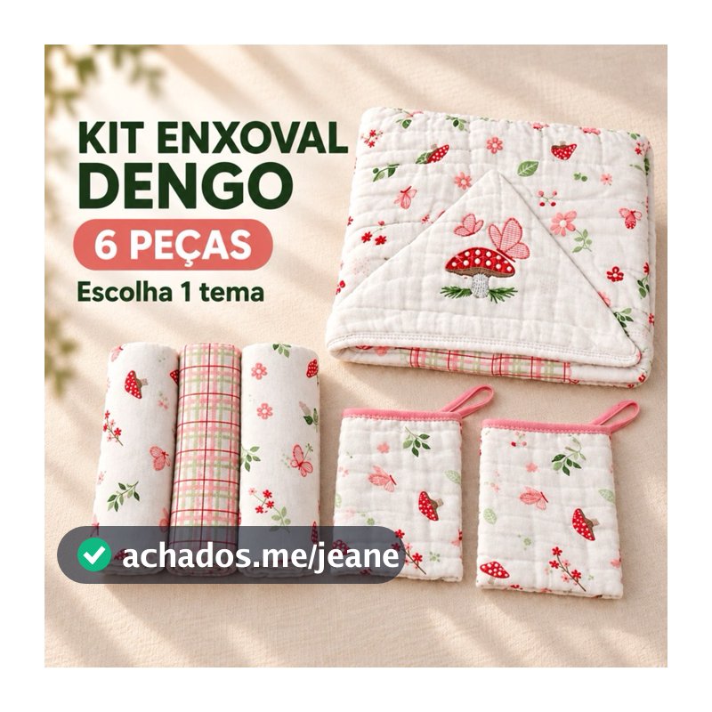 Kit Enxoval Bebê 6 Peças Toalha Banho Capuz + 3 Cueiros Flanela + 2 Fraldas Boca Algodão Recém Nascido Menino Menina