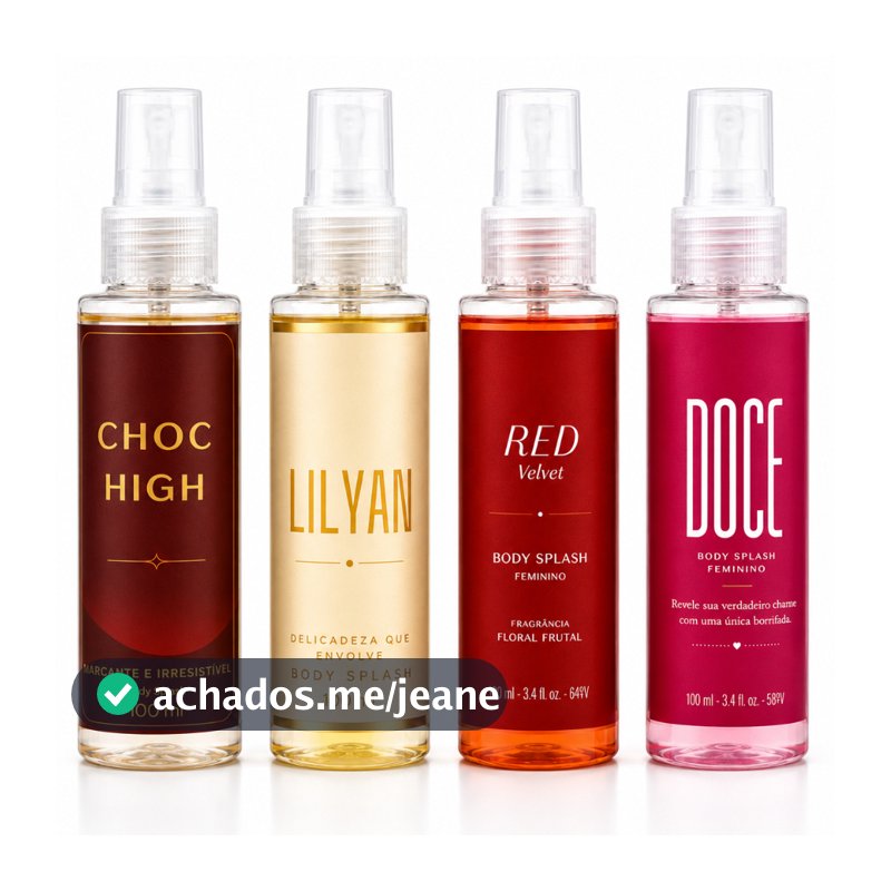 Kit 4 Fragrâncias Femininas Irresistíveis-  Perfume Choc High, Lilyan, Red e Doce 100ml cada