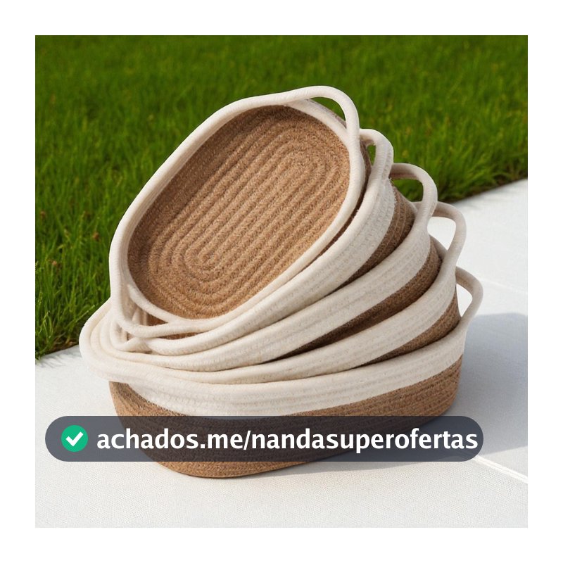 Kit 5 Cestas Armazenamento Corda Algodão Luxo Multiuso Decorativo - Organização e Beleza