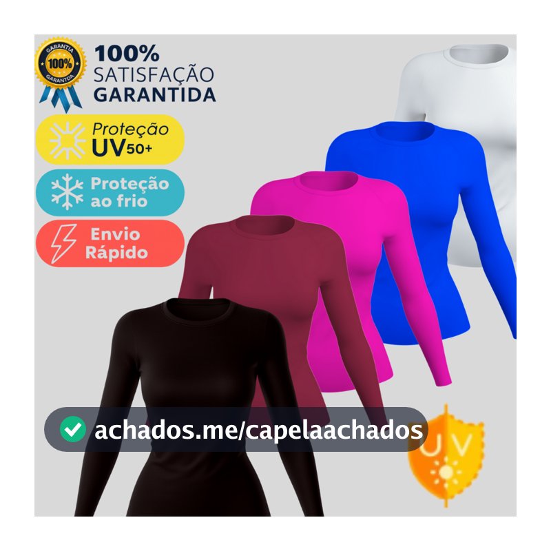 Camisa Feminina Térmica Proteção Solar Uv+50 Camiseta Segunda Pele Dry Fit Academia Manga Longa