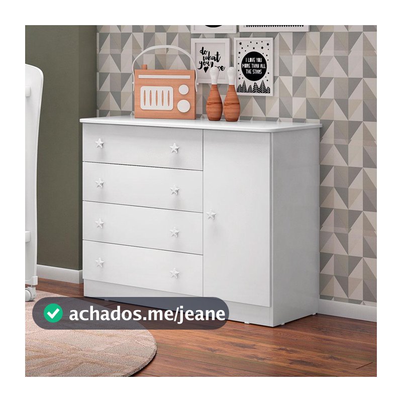 Comoda Sapateira 1 Porta 4 Gavetas Branco/Branco- Qmovi