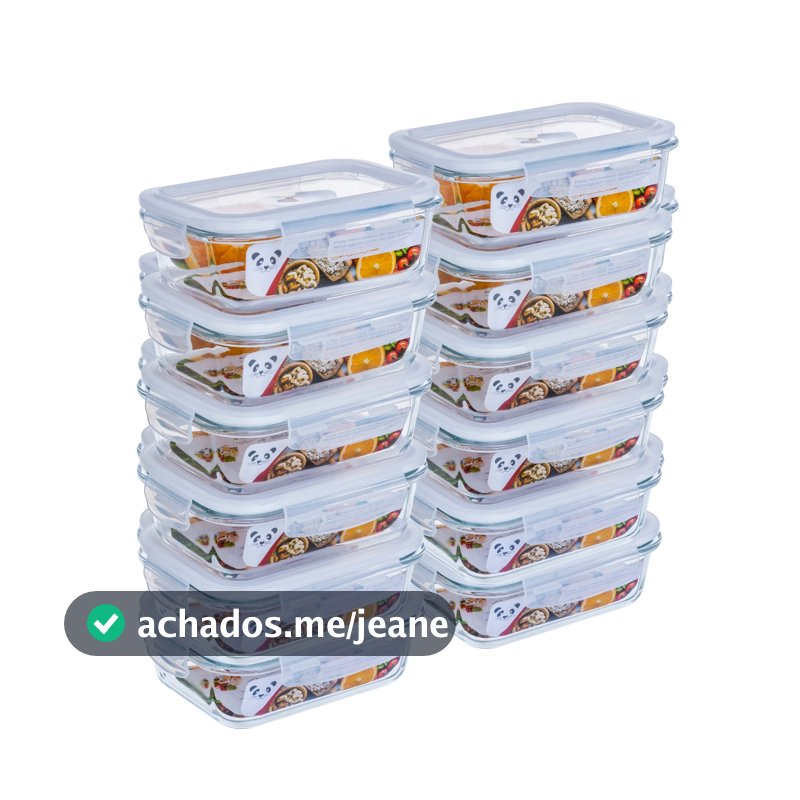 Kit Potes Herméticos Porta Mantimentos Vidro Retangular 640ml 370ml Marmita Fitness GP Home