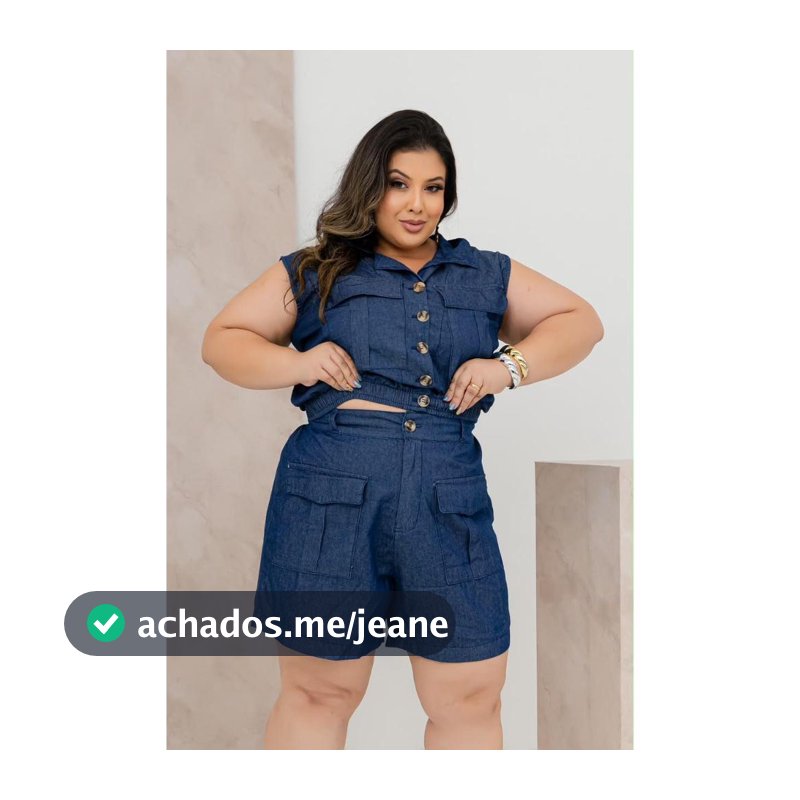 Conjunto Jeans Plus Size Short e Blusa Com Elastico na Cintura Premium Cós Alto