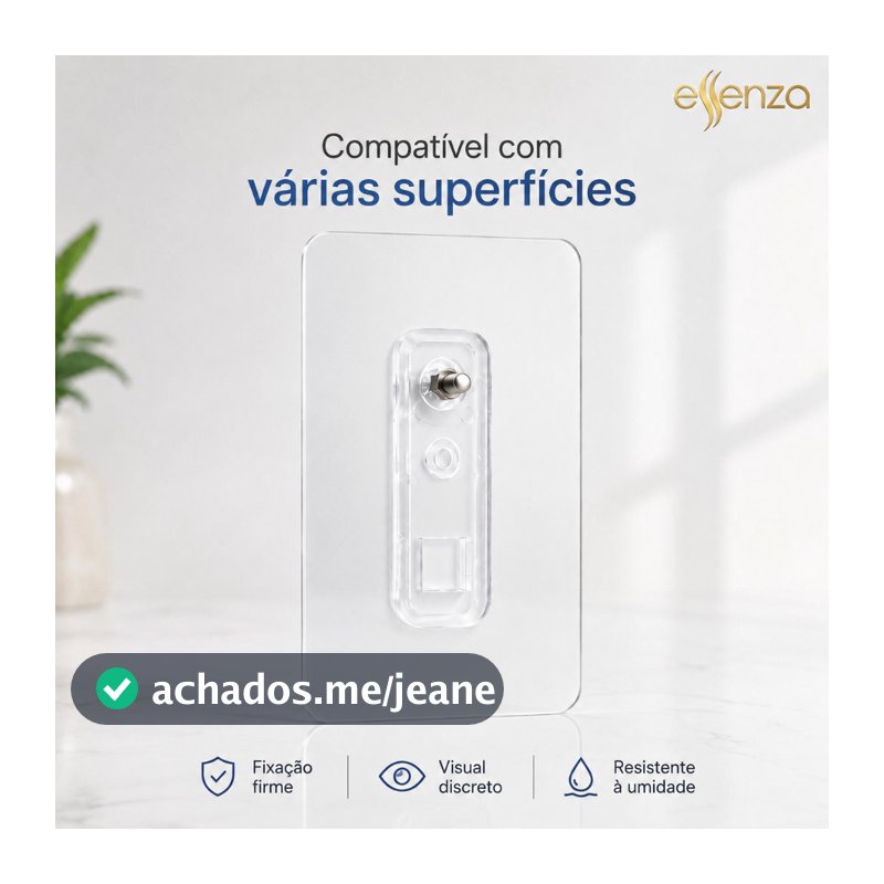 Kit 2 Suporte Adesivo Sem Furo Essenza Gancho Transparente Para Prateleira Banheiro Cozinha Forte