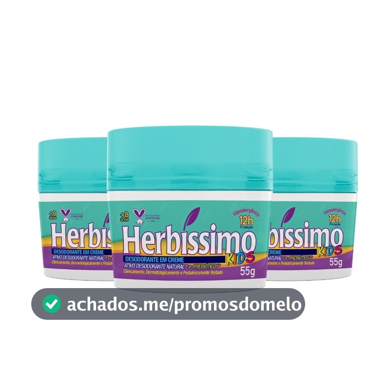 Kit 3 unid - Desodorante Creme Antitranspirante Herbíssimo Kids 55g