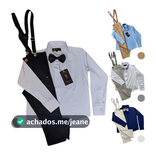 Conjunto batizado menino roupa social infantil camisa manga longa calça sarja suspensório gravata trajes festa formatura