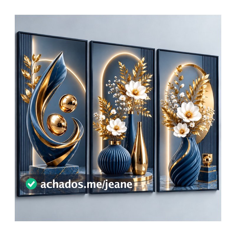 Quadro Decorativo 3 Peças Abstrato Geométrico Vasos Florido Moderno Estilo Zen Decoração Sala Quarto Escritório Cores