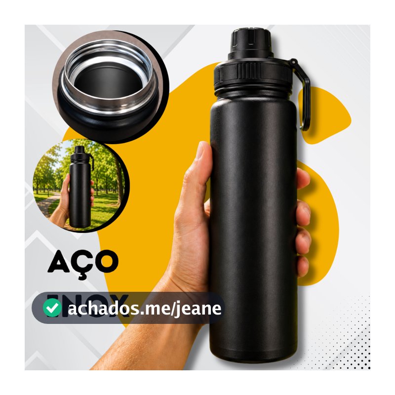 Garrafa De Água Termica 800ml Café Inox Copo Frio E Quente Preto Grande Vacuo Parede Dupla