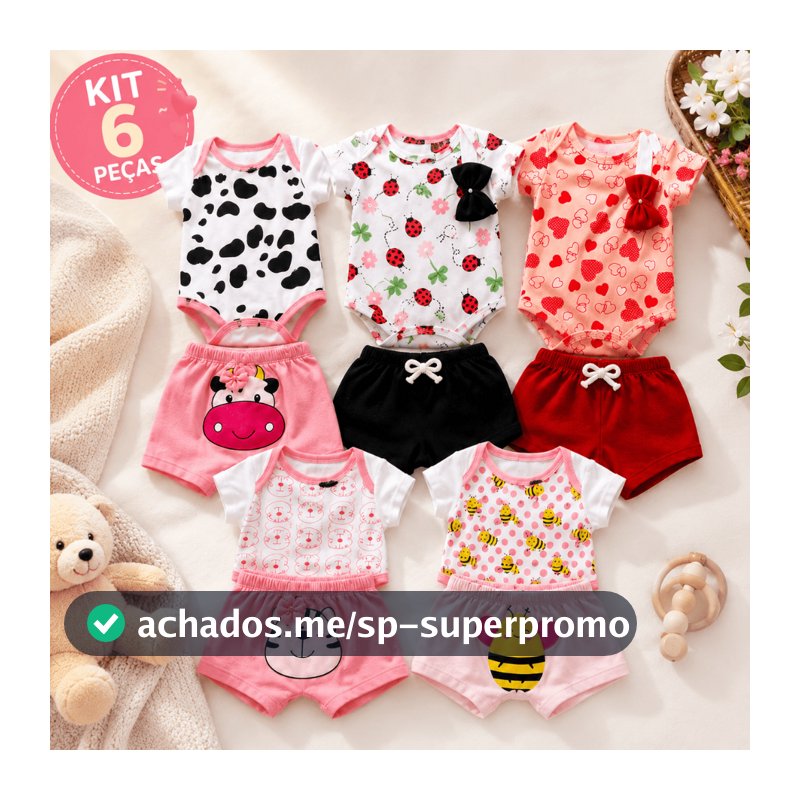 Kit 6 Peças Roupa De Bebê Body Menina Animado Estampado Algodão