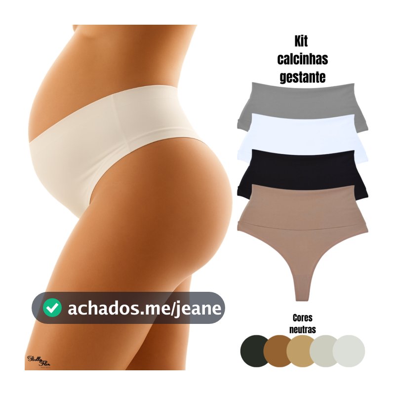 Kit com 5 ou 3 Calcinhas Cós Alto Gestante Grávida Pós Parto Fio Duplo Não Marca CORES NEUTRAS
